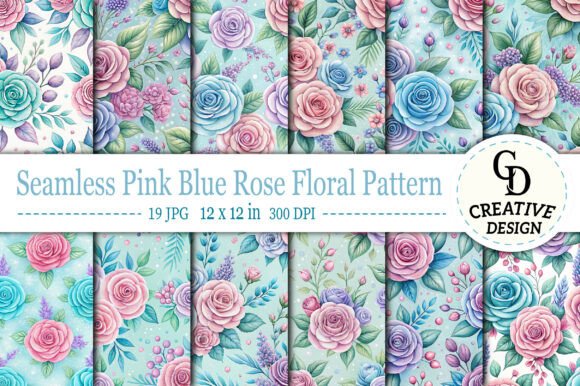 Download Seamless Pink Blue Rose Floral Pattern - Pink blue Collection
