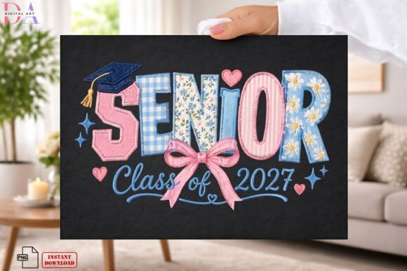 Download Senior 2027 Pink Blue Bow Floral PNG - Pink blue Collection